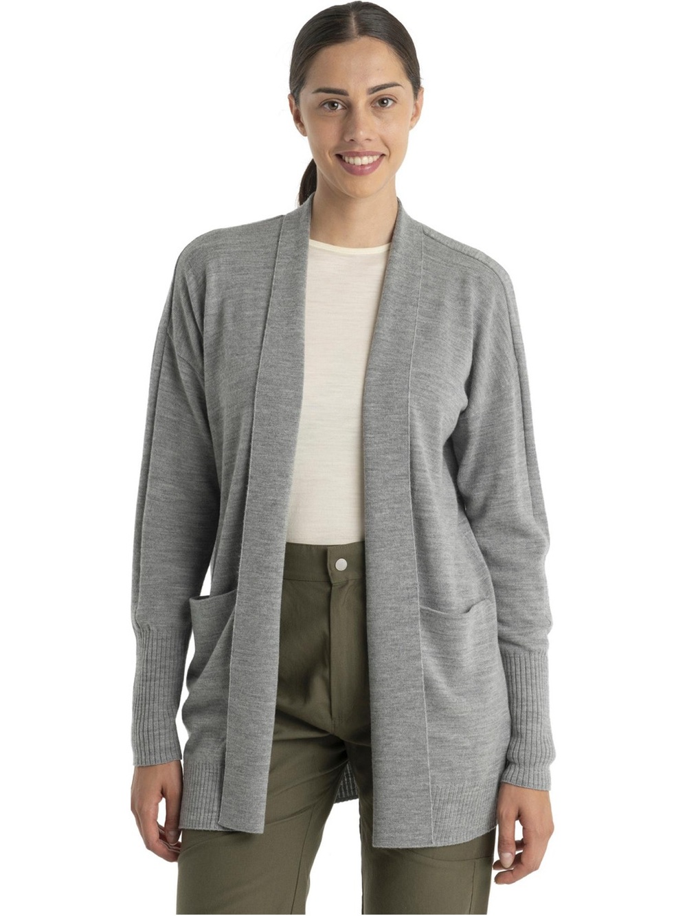 Icebreaker Iseo Merino Long Cardigan Sweater Heather Grey XS